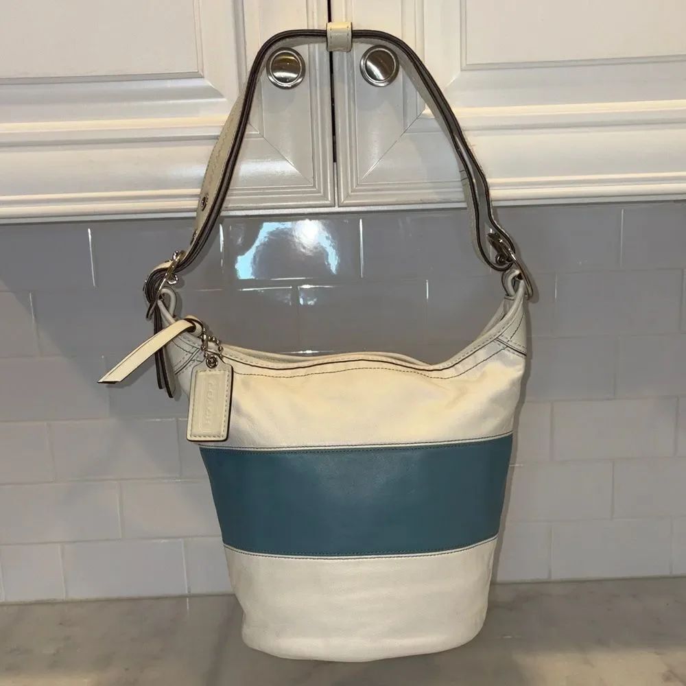 Coach Bag Purse Handbag Leather Vintage Rugby Stripe Convertible Bucket Bag